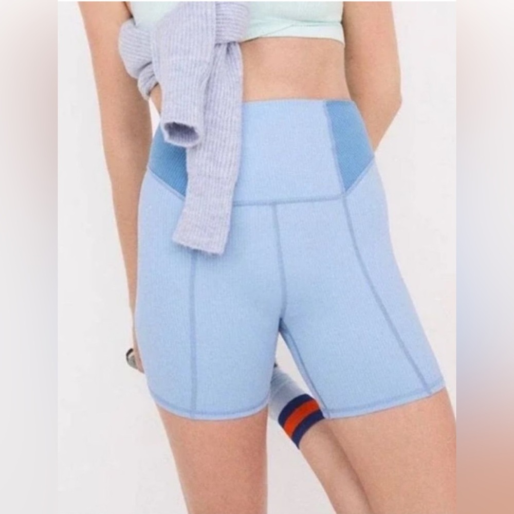 •FOR LOVE & LEMONS•NWT BLUE DANI COLORBLOCK RIBBED HI-WAISTED BIKE SHORT SIZE XS